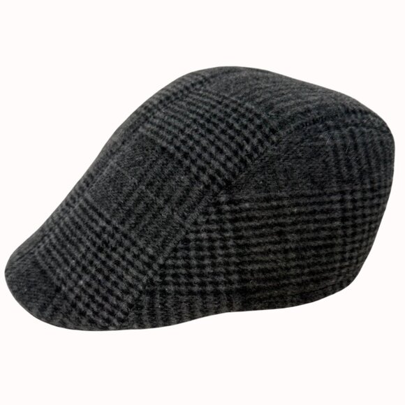 Mens Charcoal Plaid Flat Cap Mens L Classic Newsboy Ivy Hat Cabbie Style Fall - Picture 2 of 10